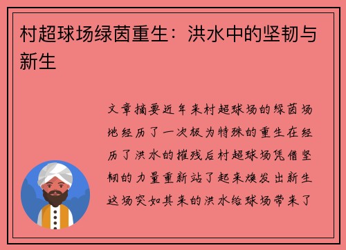 村超球场绿茵重生：洪水中的坚韧与新生