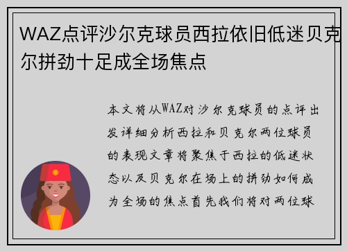 WAZ点评沙尔克球员西拉依旧低迷贝克尔拼劲十足成全场焦点